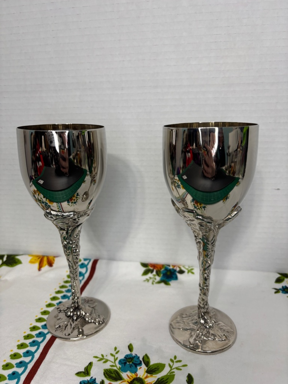 Elegance Silver Plated on Brass Metallic Decorative Wine Goblets - Set of 2